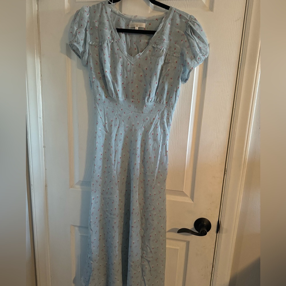LoveShackFancy Blue Floral Midi Dress